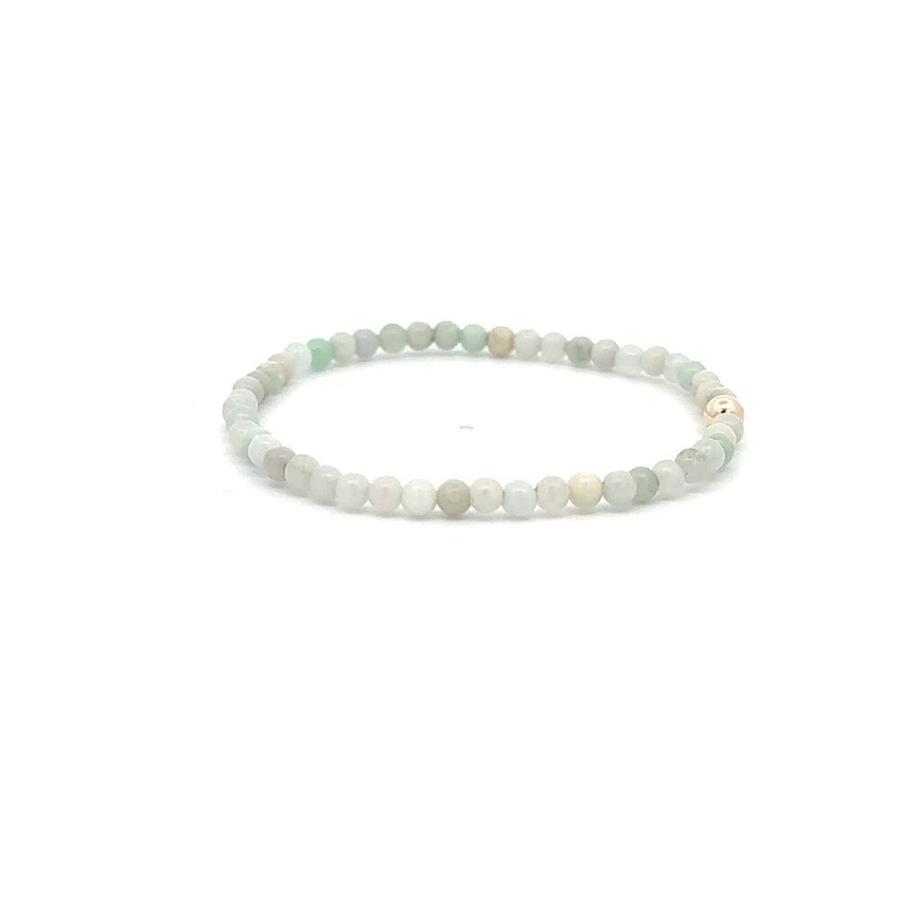 Jade Gemstone Beaded Stretch Bracelet with 14K Gold Accent Bead Handmade Natural - Picture 3 of 6